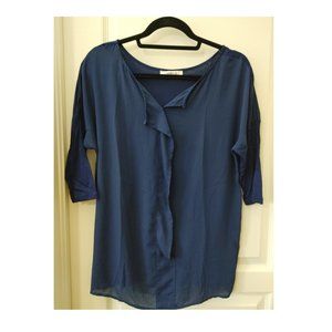 KOTON 3/4 SLEEVE DARK BLUE SHIRT WITH FRILLED NECKLINE (US 10)
